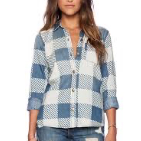 Current/Elliott Blue And White Plaid Button Down Shirt